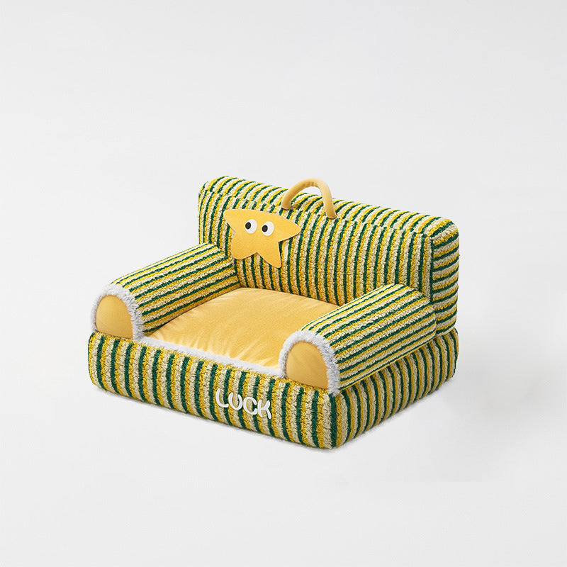 Modern Minimalist Rectangular Striped Fleece Pet Bed Cat Bed Accent Chair Backrest Armrest For Living Room Cuvalon