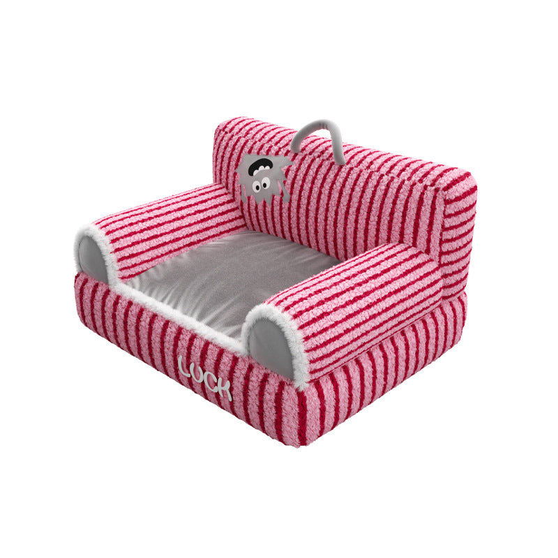 Modern Minimalist Rectangular Striped Fleece Pet Bed Cat Bed Accent Chair Backrest Armrest For Living Room Cuvalon