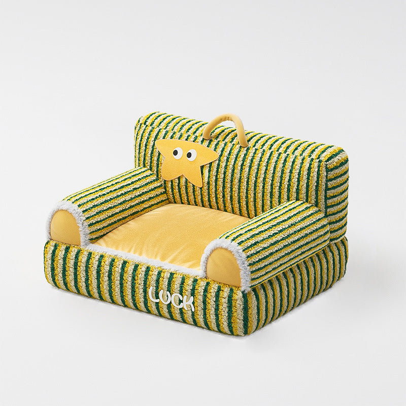 Modern Minimalist Rectangular Striped Fleece Pet Bed Cat Bed Accent Chair Backrest Armrest For Living Room Cuvalon