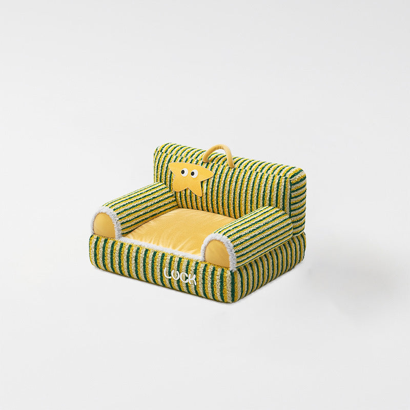 Modern Minimalist Rectangular Striped Fleece Pet Bed Cat Bed Accent Chair Backrest Armrest For Living Room Cuvalon