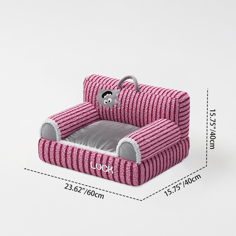 Modern Minimalist Rectangular Striped Fleece Pet Bed Cat Bed Accent Chair Backrest Armrest For Living Room Cuvalon