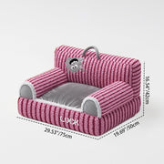 Modern Minimalist Rectangular Striped Fleece Pet Bed Cat Bed Accent Chair Backrest Armrest For Living Room Cuvalon