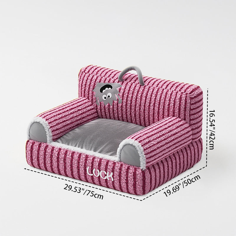 Modern Minimalist Rectangular Striped Fleece Pet Bed Cat Bed Accent Chair Backrest Armrest For Living Room Cuvalon