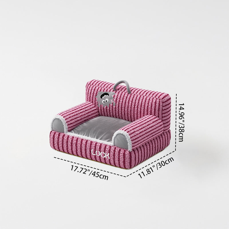 Modern Minimalist Rectangular Striped Fleece Pet Bed Cat Bed Accent Chair Backrest Armrest For Living Room Cuvalon
