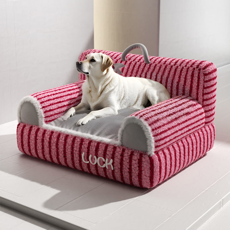 Modern Minimalist Rectangular Striped Fleece Pet Bed Cat Bed Accent Chair Backrest Armrest For Living Room Cuvalon