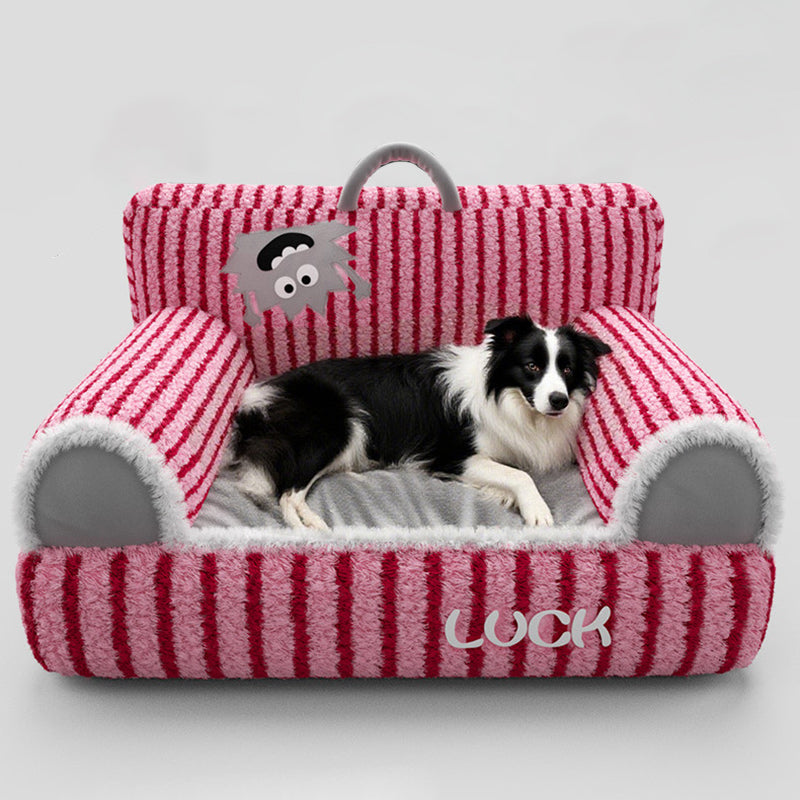 Modern Minimalist Rectangular Striped Fleece Pet Bed Cat Bed Accent Chair Backrest Armrest For Living Room Cuvalon