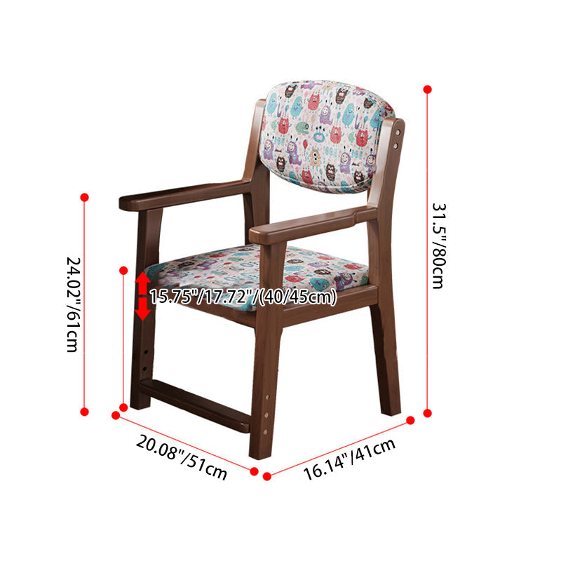 Contemporary Creative Rectangular Kid Cartoon Cotton-Linen Rubberwood Multi-Layer Plywood Desk Chair Height Adjustment Backrest Armrest For Home Office Cuvalon