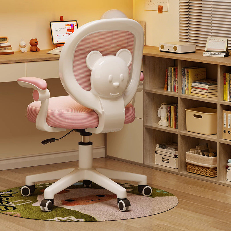 Contemporary Creative Curved Bear-Shaped Kids PP Wooden Mesh Fabric Lift-Adjustable Desk Chair Backrest Armrest For Home Office Cuvalon