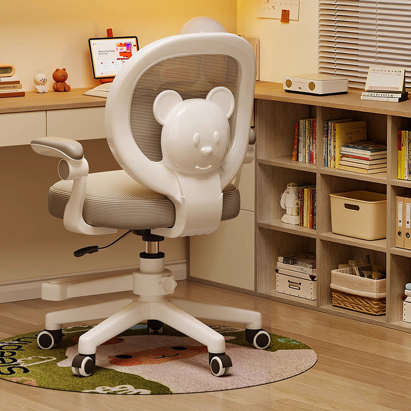 Contemporary Creative Curved Bear-Shaped Kids PP Wooden Mesh Fabric Lift-Adjustable Desk Chair Backrest Armrest For Home Office Cuvalon