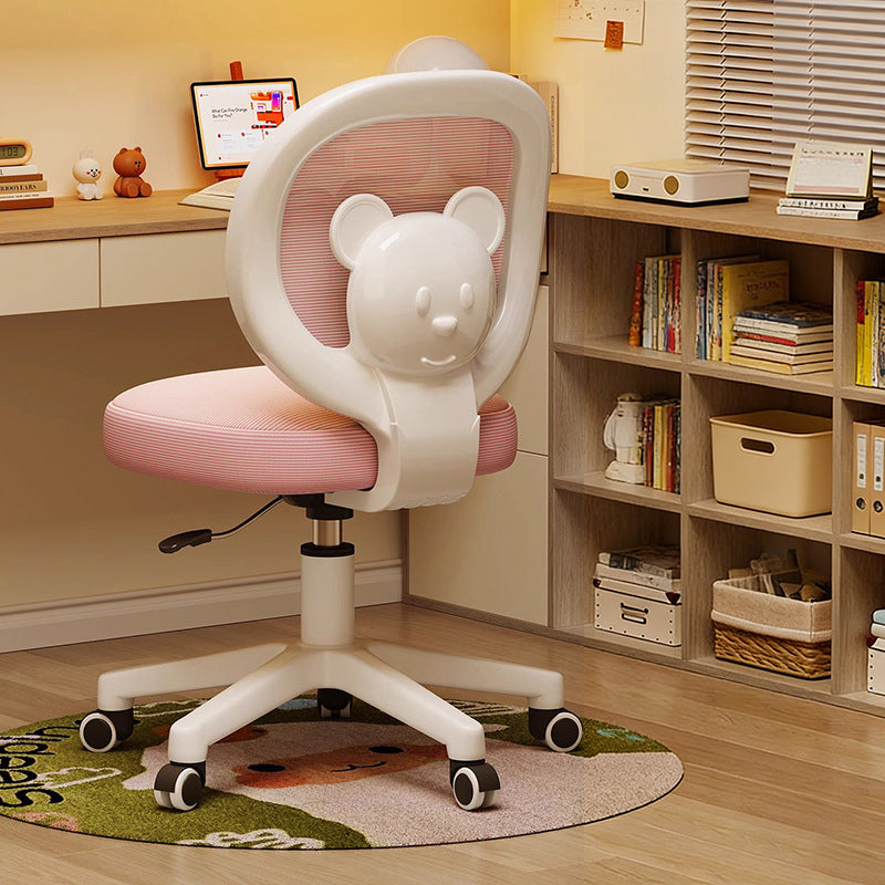 Contemporary Creative Curved Bear-Shaped Kids PP Wooden Mesh Fabric Lift-Adjustable Desk Chair Backrest Armrest For Home Office Cuvalon