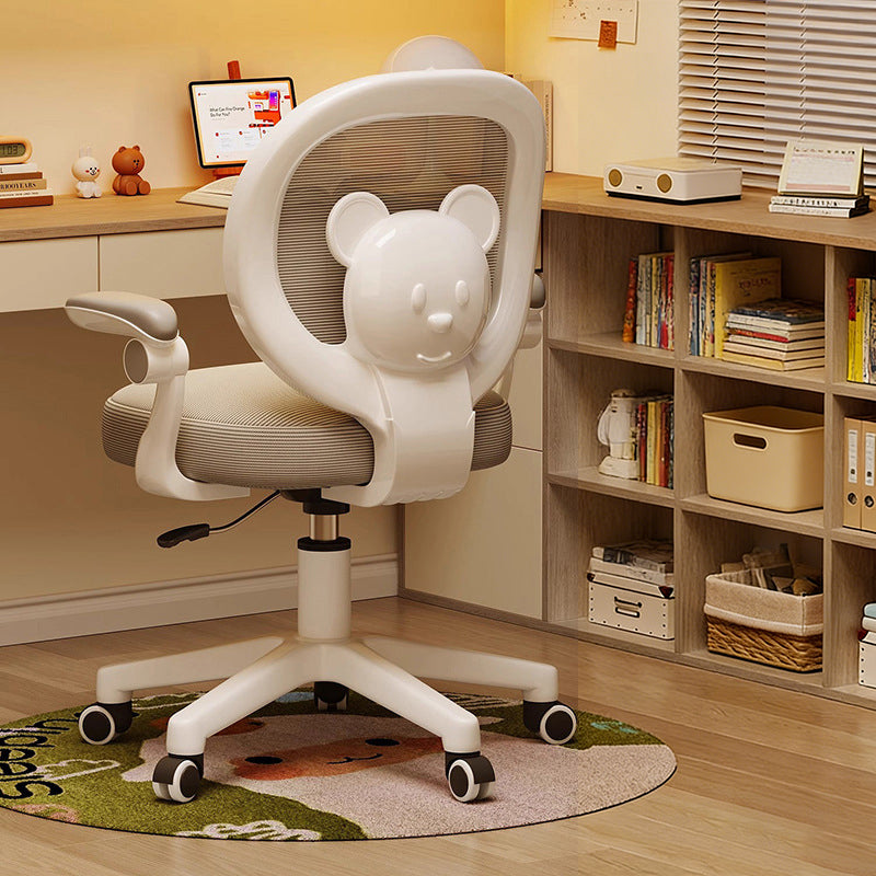 Contemporary Creative Curved Bear-Shaped Kids PP Wooden Mesh Fabric Lift-Adjustable Desk Chair Backrest Armrest For Home Office Cuvalon