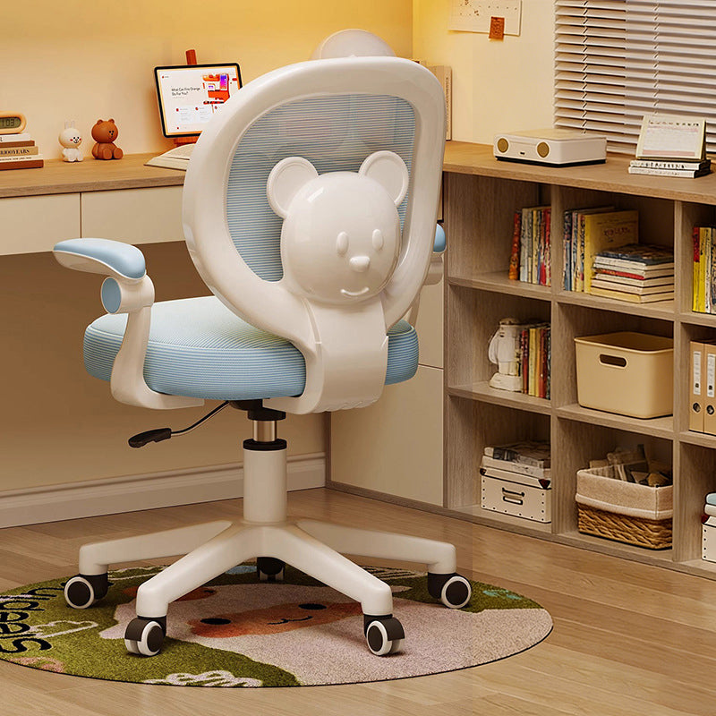 Contemporary Creative Curved Bear-Shaped Kids PP Wooden Mesh Fabric Lift-Adjustable Desk Chair Backrest Armrest For Home Office Cuvalon