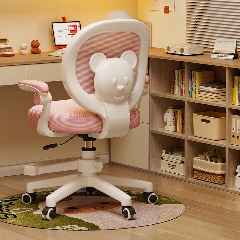 Contemporary Creative Curved Bear-Shaped Kids PP Wooden Mesh Fabric Lift-Adjustable Desk Chair Backrest Armrest For Home Office Cuvalon