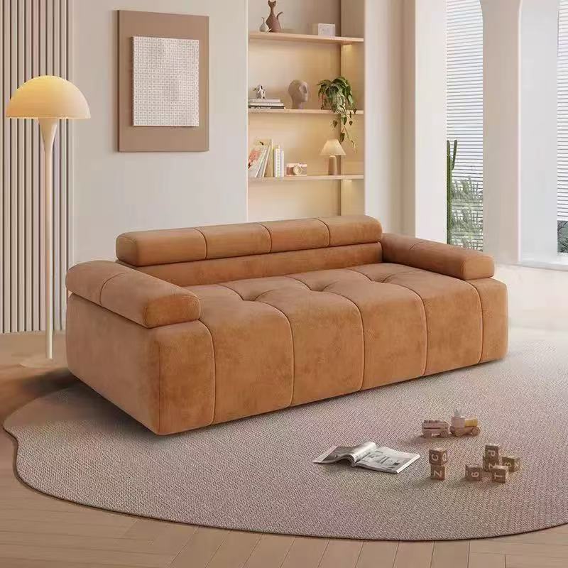 Contemporary Scandinavian High-Resilience Foam Velvet Compressed Sofa - Rectangular Modular Low-Profile Sofa For Living Room Cuvalon