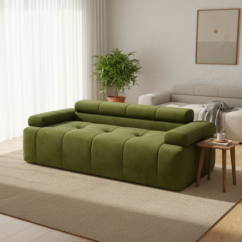 Contemporary Scandinavian High-Resilience Foam Velvet Compressed Sofa - Rectangular Modular Low-Profile Sofa For Living Room Cuvalon