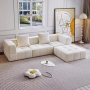 Contemporary Scandinavian Lambswool High-Resilience Foam Modular Compression Sofa - Rectangular Space-Saving Sofa For Living Room Cuvalon