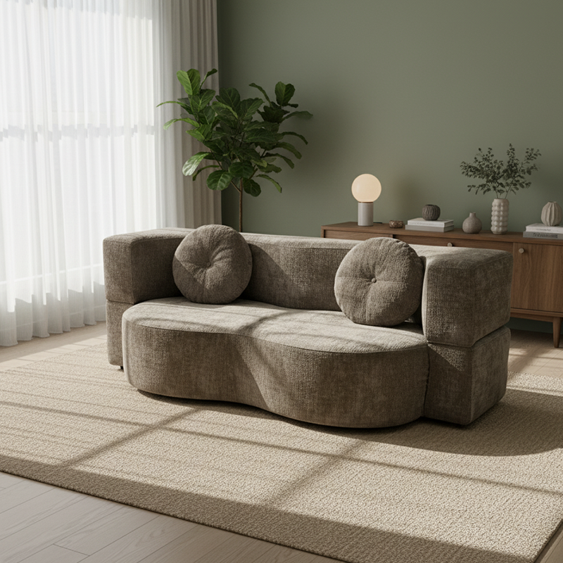 Contemporary Scandinavian Chenille Upholstery High-Resilience Foam Convertible Foldable Sofa Bed - U-Shaped Modular Compressed Loveseat Sofa For Living Room Cuvalon