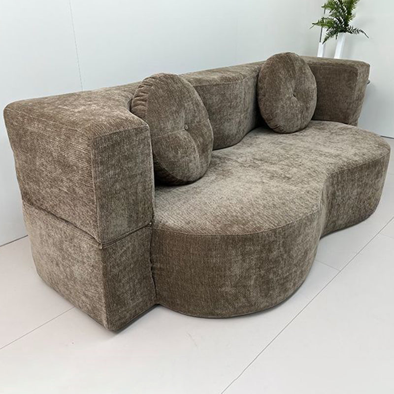 Contemporary Scandinavian Chenille Upholstery High-Resilience Foam Convertible Foldable Sofa Bed - U-Shaped Modular Compressed Loveseat Sofa For Living Room Cuvalon