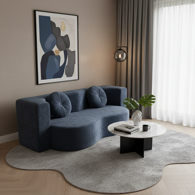 Contemporary Scandinavian Chenille Upholstery High-Resilience Foam Convertible Foldable Sofa Bed - U-Shaped Modular Compressed Loveseat Sofa For Living Room Cuvalon