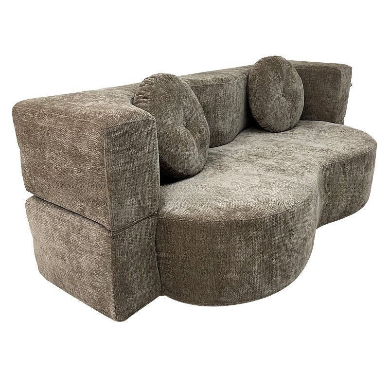 Contemporary Scandinavian Chenille Upholstery High-Resilience Foam Convertible Foldable Sofa Bed - U-Shaped Modular Compressed Loveseat Sofa For Living Room Cuvalon