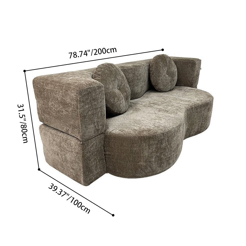 Contemporary Scandinavian Chenille Upholstery High-Resilience Foam Convertible Foldable Sofa Bed - U-Shaped Modular Compressed Loveseat Sofa For Living Room Cuvalon