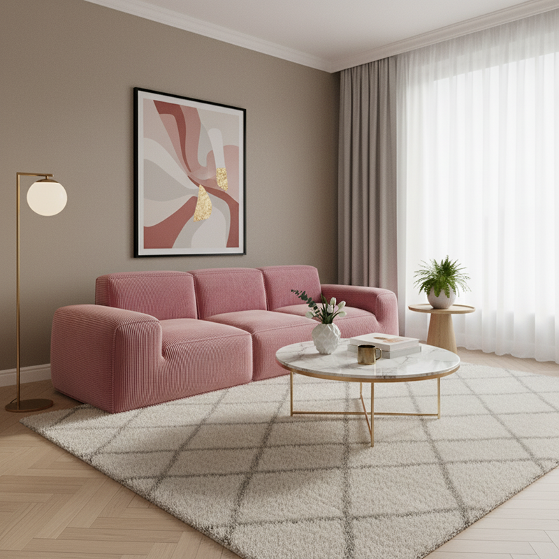 Contemporary Scandinavian High-Resilience Foam Fabric Compressed Modular Sofa - Rectangular Low-Profile Wide Seat Couch Space-Saving For Living Room Cuvalon