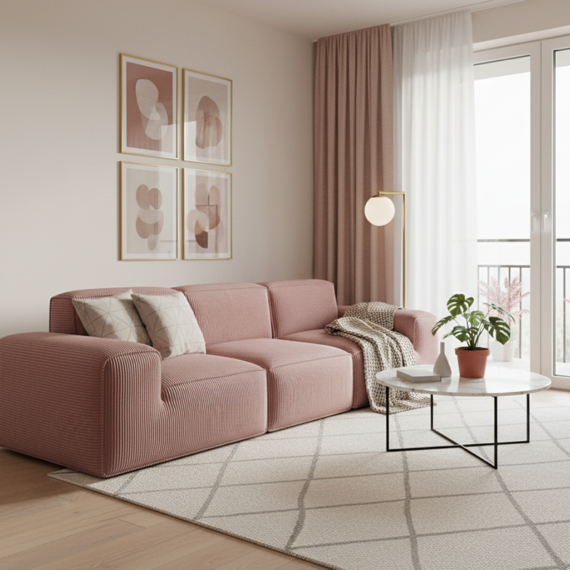 Contemporary Scandinavian High-Resilience Foam Fabric Compressed Modular Sofa - Rectangular Low-Profile Wide Seat Couch Space-Saving For Living Room Cuvalon