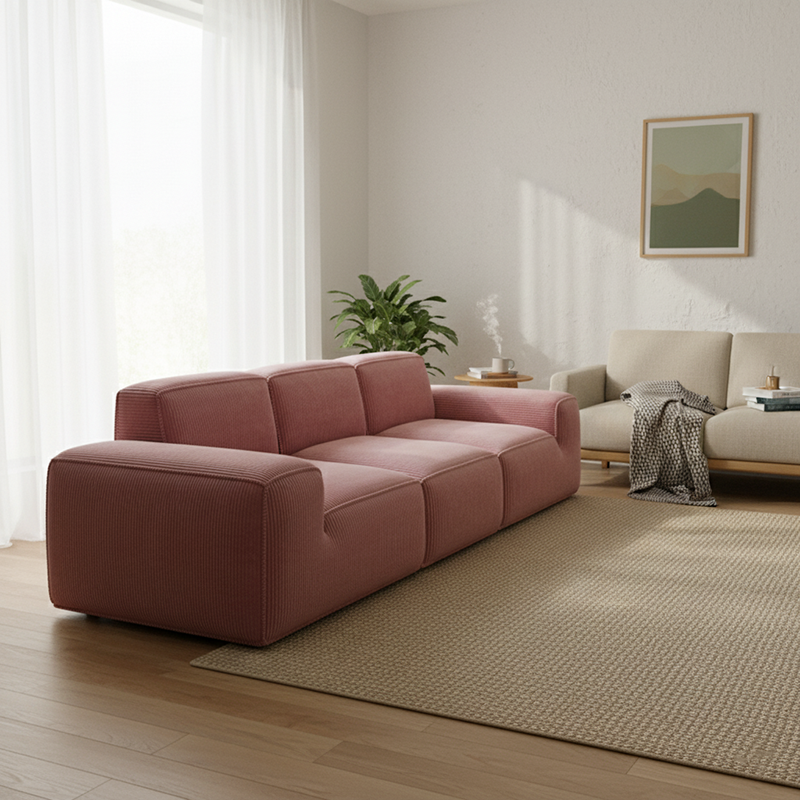 Contemporary Scandinavian High-Resilience Foam Fabric Compressed Modular Sofa - Rectangular Low-Profile Wide Seat Couch Space-Saving For Living Room Cuvalon