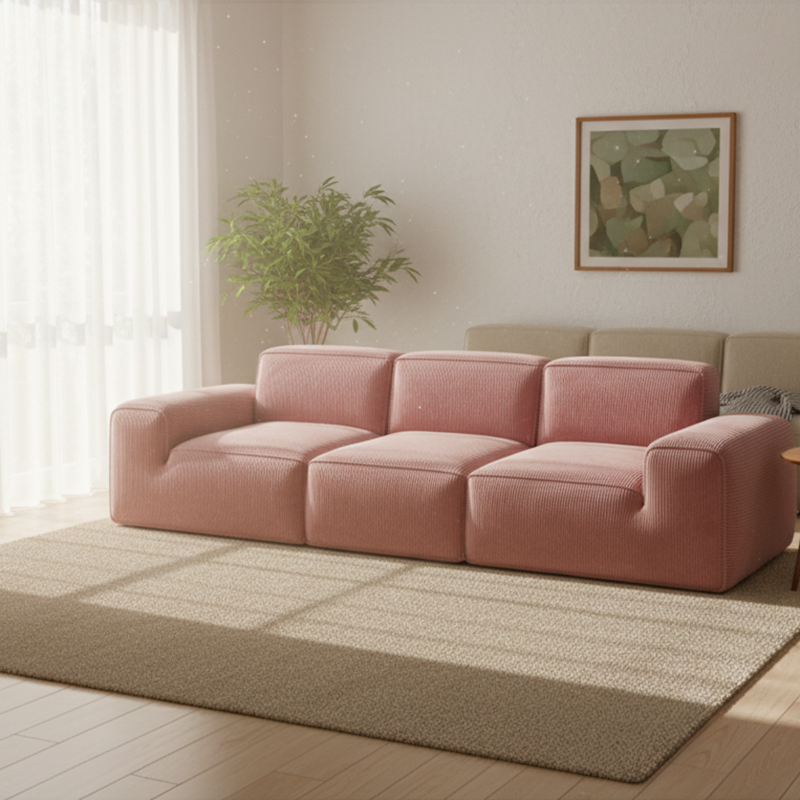Contemporary Scandinavian High-Resilience Foam Fabric Compressed Modular Sofa - Rectangular Low-Profile Wide Seat Couch Space-Saving For Living Room Cuvalon