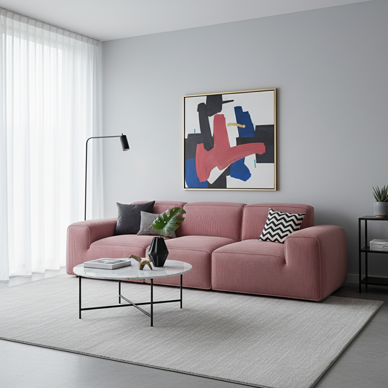Contemporary Scandinavian High-Resilience Foam Fabric Compressed Modular Sofa - Rectangular Low-Profile Wide Seat Couch Space-Saving For Living Room Cuvalon
