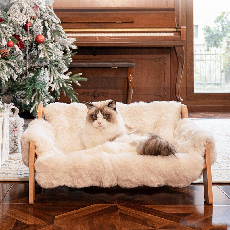 Modern Minimalist Rectangular Pine Wood Bubble Velvet Fabric Cat Bed Backrest Armrest For Bedroom Cuvalon