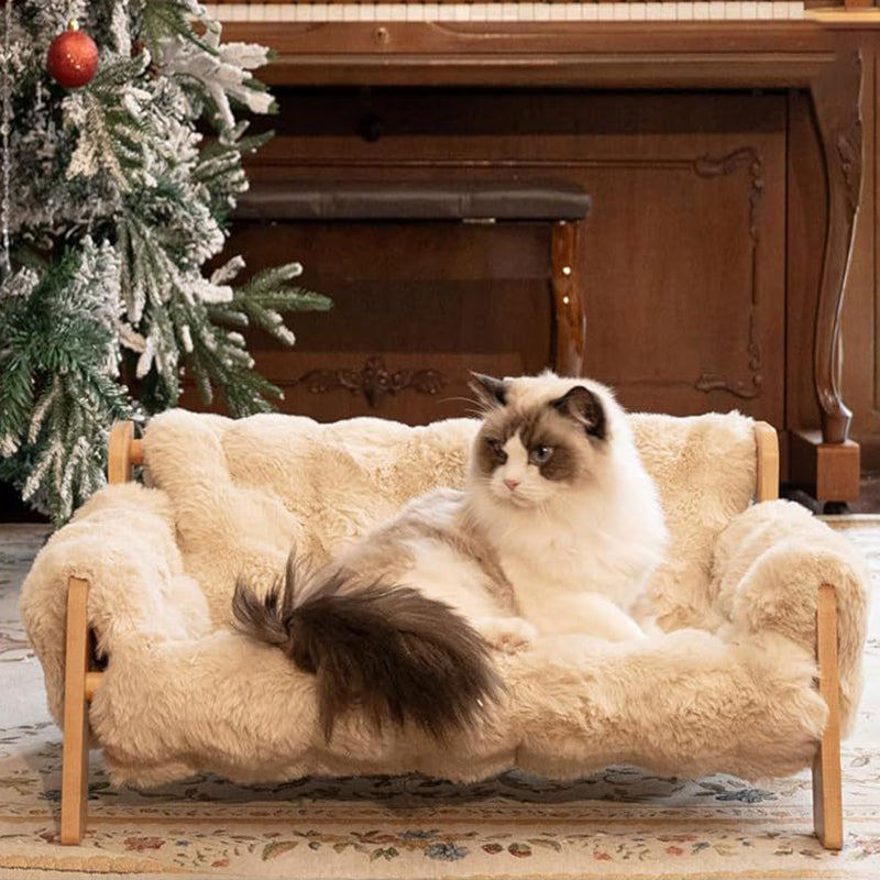 Modern Minimalist Rectangular Pine Wood Bubble Velvet Fabric Cat Bed Backrest Armrest For Bedroom Cuvalon