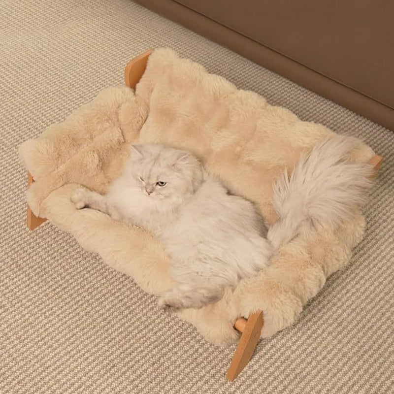 Modern Minimalist Rectangular Pine Wood Bubble Velvet Fabric Cat Bed Backrest Armrest For Bedroom Cuvalon