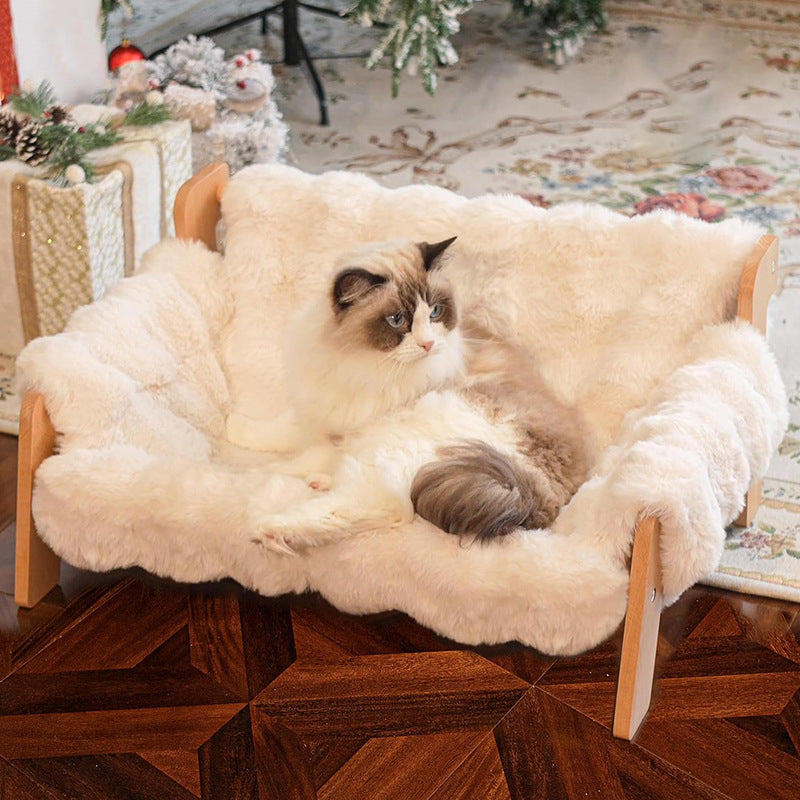 Modern Minimalist Rectangular Pine Wood Bubble Velvet Fabric Cat Bed Backrest Armrest For Bedroom Cuvalon