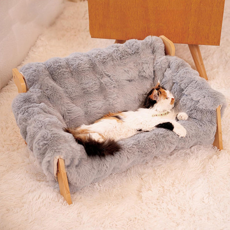 Modern Minimalist Rectangular Pine Wood Bubble Velvet Fabric Cat Bed Backrest Armrest For Bedroom Cuvalon