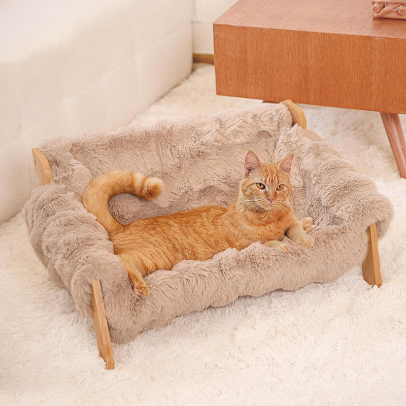 Modern Minimalist Rectangular Pine Wood Bubble Velvet Fabric Cat Bed Backrest Armrest For Bedroom Cuvalon