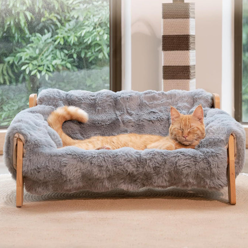Modern Minimalist Rectangular Pine Wood Bubble Velvet Fabric Cat Bed Backrest Armrest For Bedroom Cuvalon