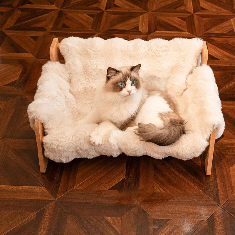 Modern Minimalist Rectangular Pine Wood Bubble Velvet Fabric Cat Bed Backrest Armrest For Bedroom Cuvalon