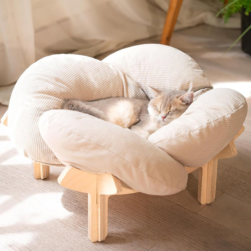 Modern Minimalist Floral-Shaped Curved Multi-Layer Plywood Velvet Cat Bed 4-Leg For Bedroom Cuvalon