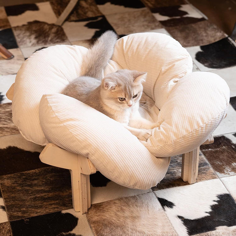 Modern Minimalist Floral-Shaped Curved Multi-Layer Plywood Velvet Cat Bed 4-Leg For Bedroom Cuvalon