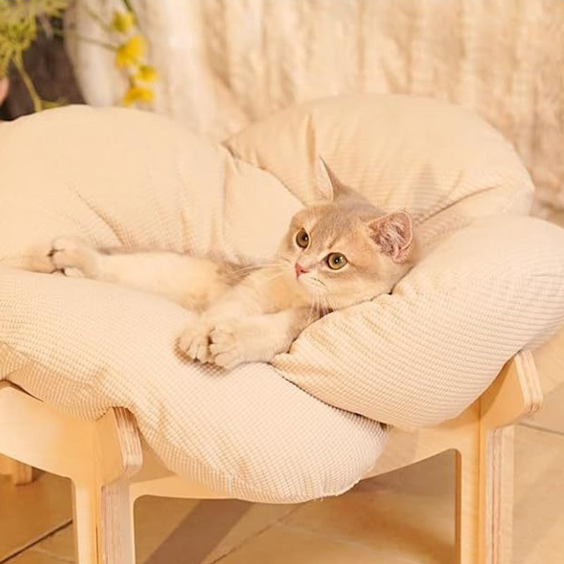 Modern Minimalist Floral-Shaped Curved Multi-Layer Plywood Velvet Cat Bed 4-Leg For Bedroom Cuvalon