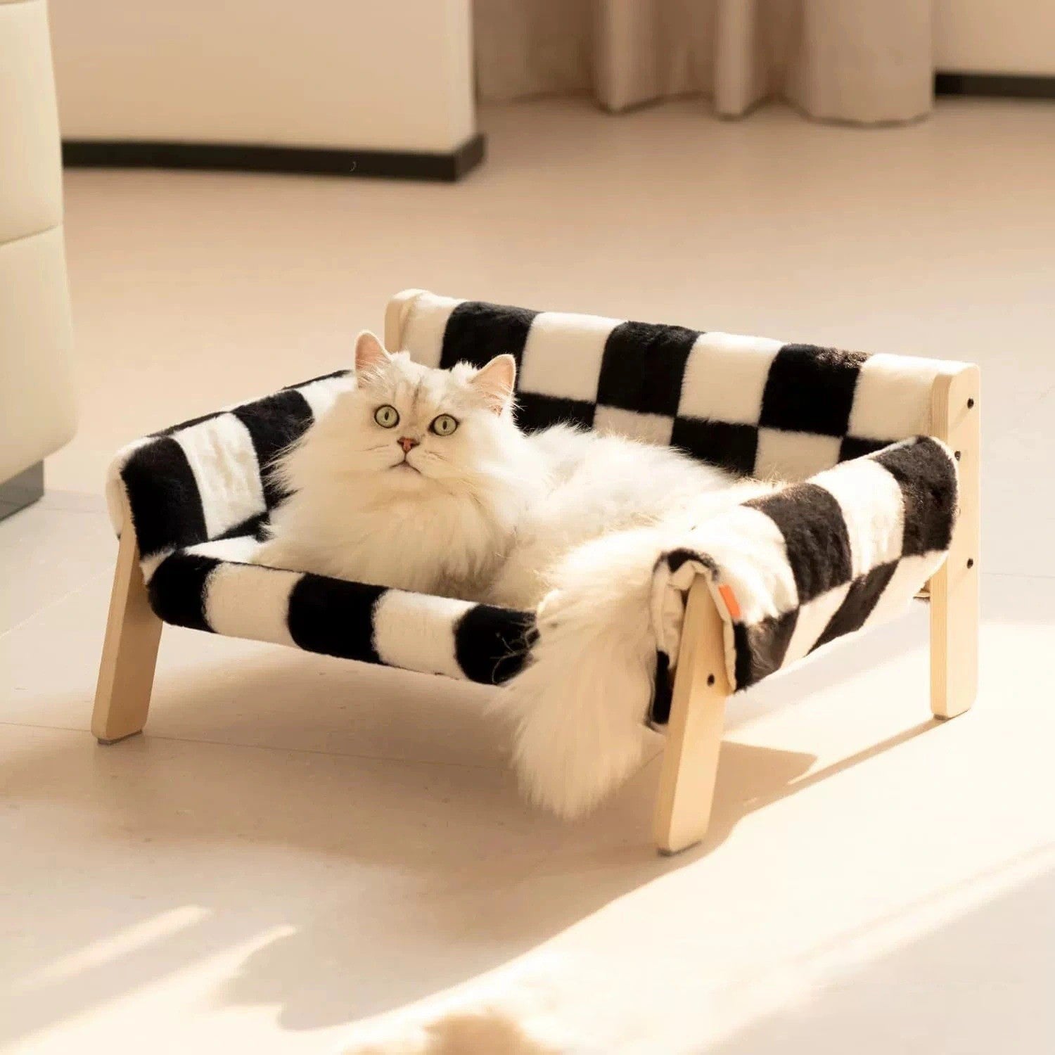 Modern Minimalist Rectangular Pine Plywood Velvet Cat Bed Backrest Armrest For Bedroom Cuvalon
