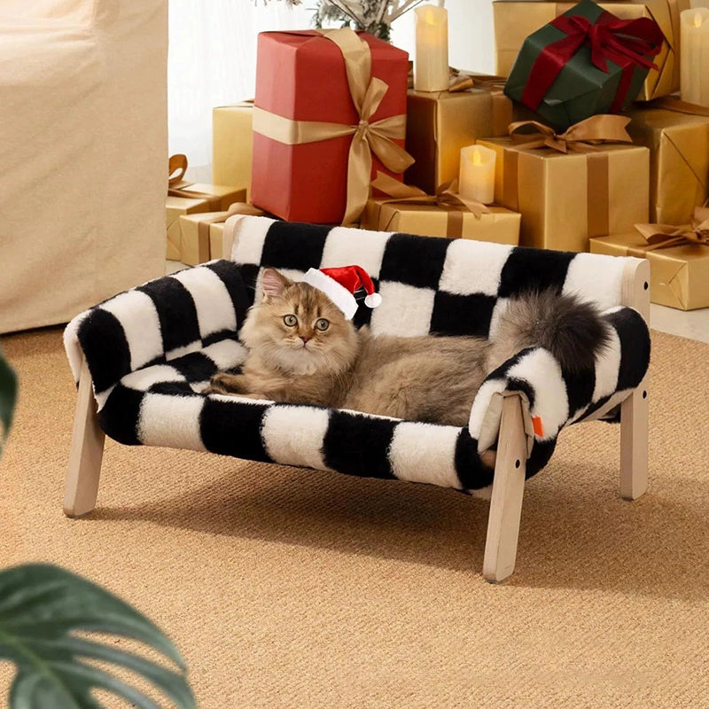 Modern Minimalist Rectangular Pine Plywood Velvet Cat Bed Backrest Armrest For Bedroom Cuvalon