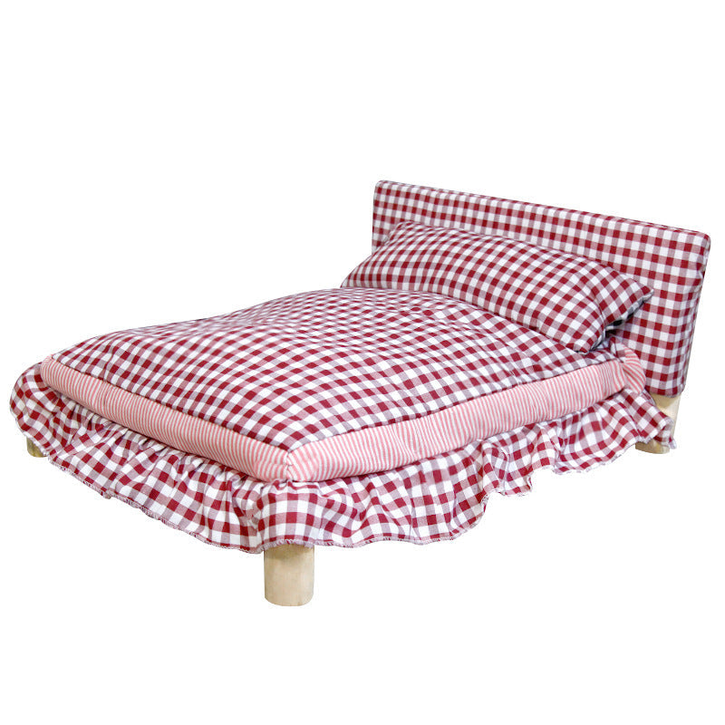 Modern Minimalist Rectangular Pine Wood Beechwood Cotton Linen Oxford Fabric Cat Bed 4-Leg For Bedroom Cuvalon