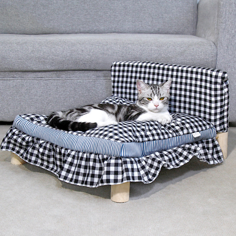 Modern Minimalist Rectangular Pine Wood Beechwood Cotton Linen Oxford Fabric Cat Bed 4-Leg For Bedroom Cuvalon