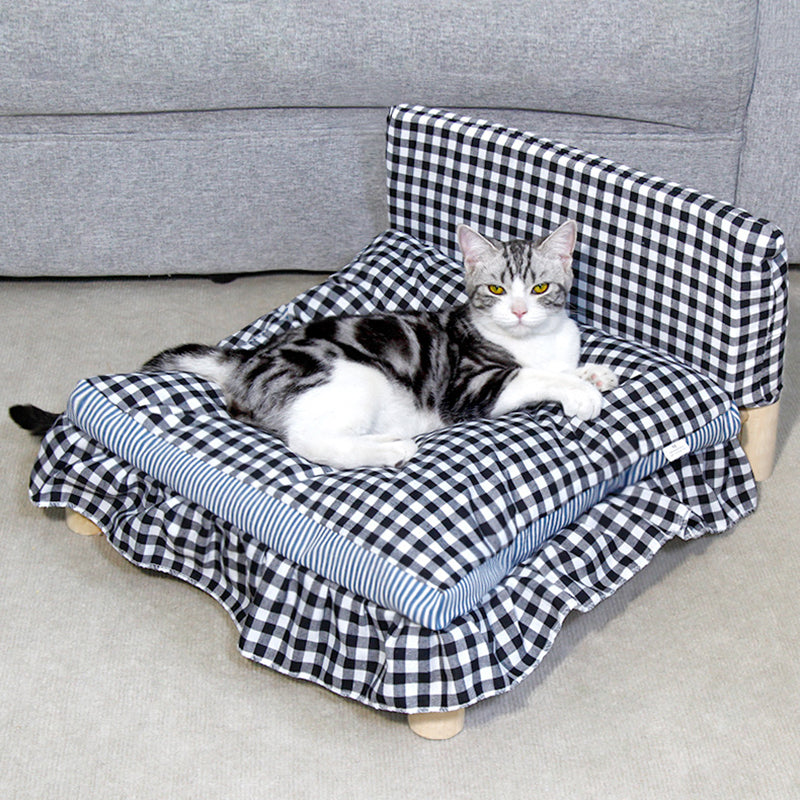 Modern Minimalist Rectangular Pine Wood Beechwood Cotton Linen Oxford Fabric Cat Bed 4-Leg For Bedroom Cuvalon