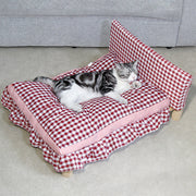 Modern Minimalist Rectangular Pine Wood Beechwood Cotton Linen Oxford Fabric Cat Bed 4-Leg For Bedroom Cuvalon