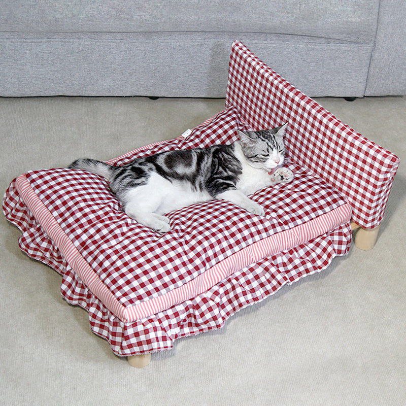 Modern Minimalist Rectangular Pine Wood Beechwood Cotton Linen Oxford Fabric Cat Bed 4-Leg For Bedroom Cuvalon