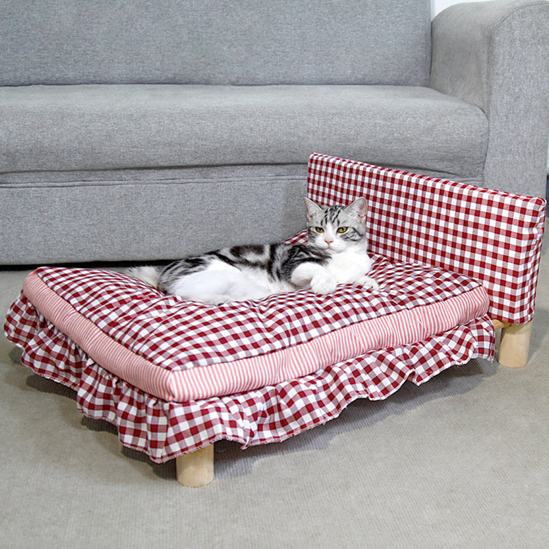 Modern Minimalist Rectangular Pine Wood Beechwood Cotton Linen Oxford Fabric Cat Bed 4-Leg For Bedroom Cuvalon