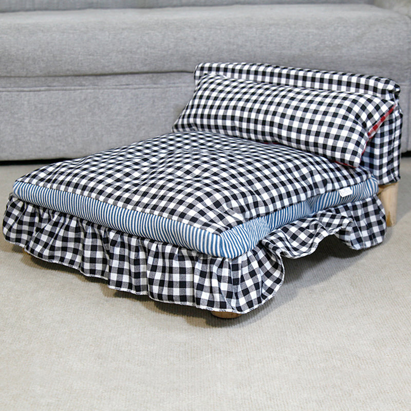 Modern Minimalist Rectangular Pine Wood Beechwood Cotton Linen Oxford Fabric Cat Bed 4-Leg For Bedroom Cuvalon